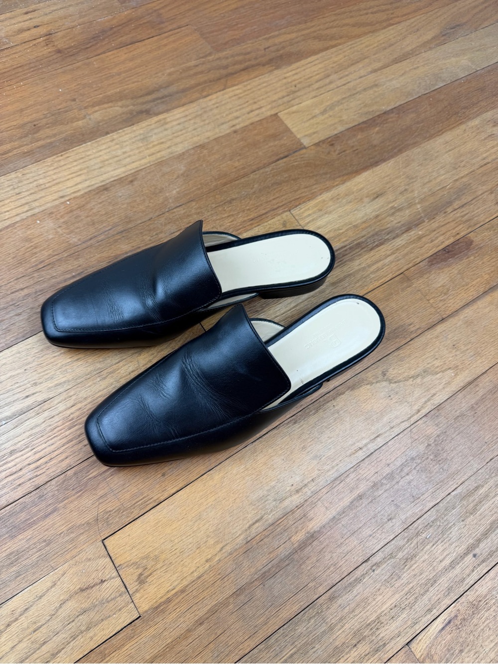 Banana Republic Black Square-Toe Leather Slip-On Mules